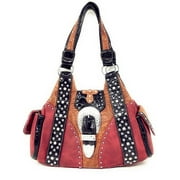 Premium Western Rhinestone Suede Leather Womens Handbag Purse With Cross In Multi Colors