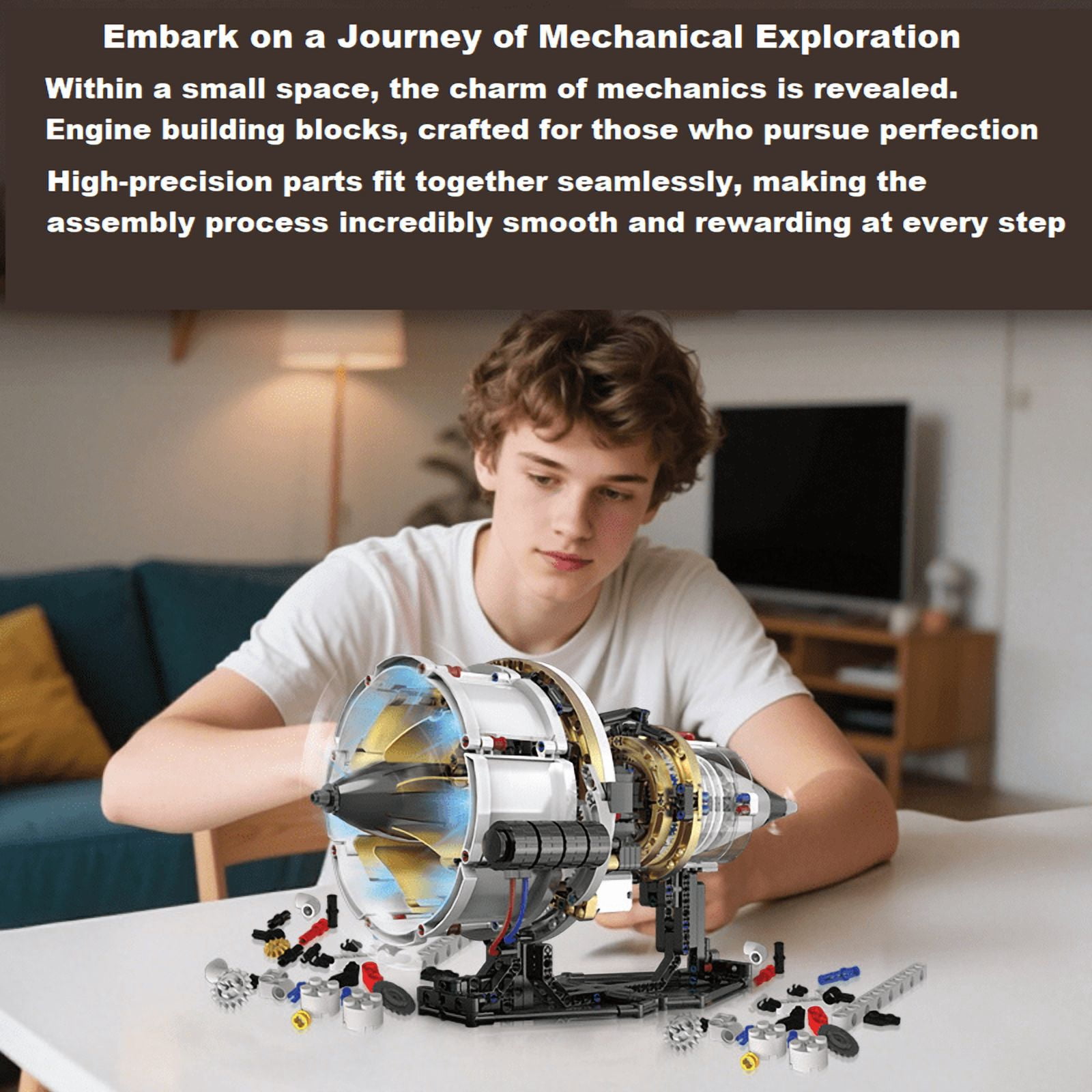 V8 Engine Building Blocks Sets, V8 Engine Model Kit That Runs, MOC Scale Model Kit with Battery and Motor, Build Your Own MOC Mini V8 Engine Model Toy, Construction Toys Gifts for Men Friends Couple