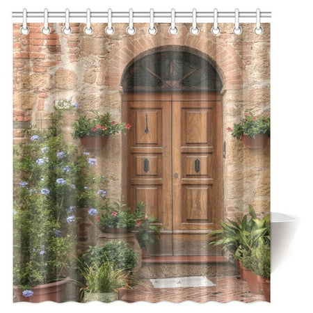 Pop Tuscan Decor Shower Curtain Medieval Facade Italian Rustic