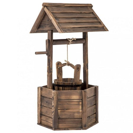 Chest Wishing Well - Outdoor Wooden Wishing Well Bucket Flower Plants Planter Yard Garden Home Decor