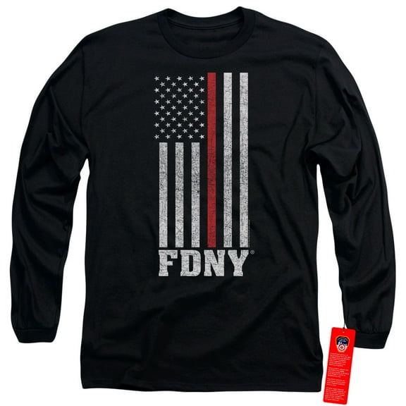 New York City Thin Red Line Long Sleeve Adult 18/1 T-Shirt Black