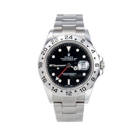Pre-Owned Rolex Explorer II 40MM 16570 Black Dial Stainless Steel Bezel Stainless Steel Oyster Bracelet
