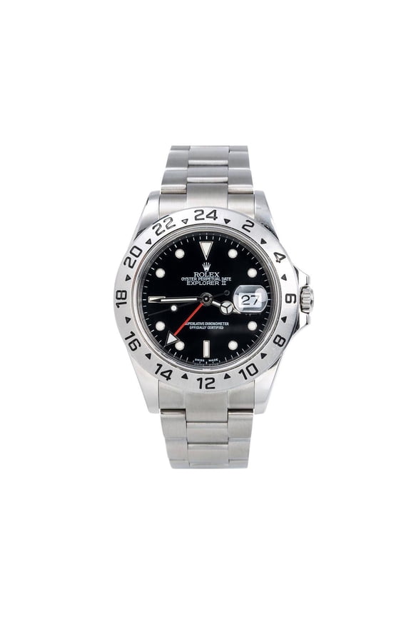 Pre-Owned Rolex Explorer II 40MM 16570 Black Dial Stainless Steel Bezel Stainless Steel Oyster Bracelet