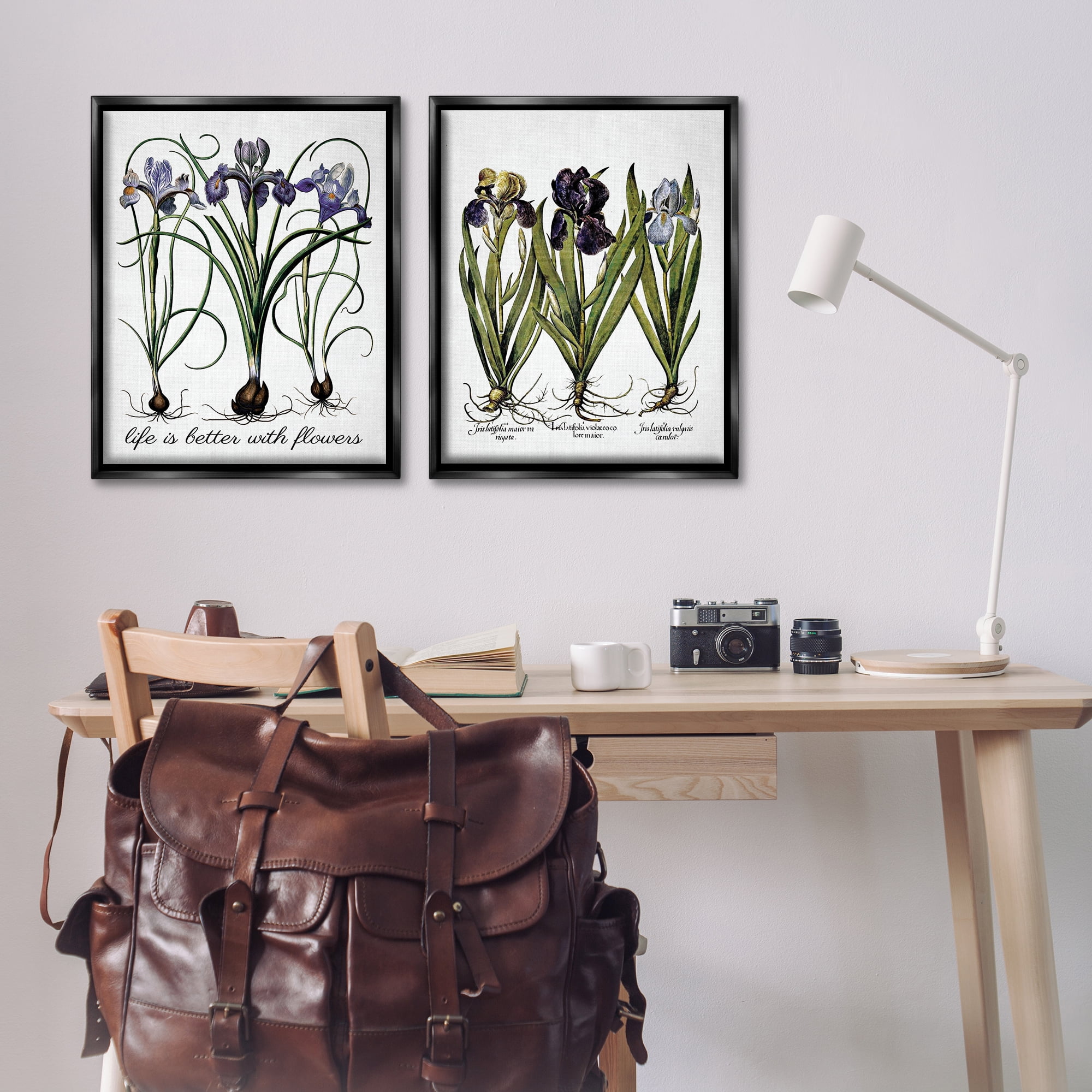 Stupell Industries Better with Flowers Iris Bulb Plants & Flowers Painting Black Floater Framed Canvas Art Print Wall Art, 31 x 25, Set of 2