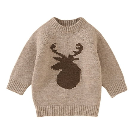 

Hfolob Autumn Winter Warm Outfits Baby Girl Boy Cute Long Sleeve Knitted Deer Pattern Sweater Pullover Tops Fall Winter Clothes