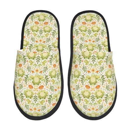 Balery Frogs And Botanical Slient Indoor Furry Fleece Comfort House Shoes Soft Non-Slip Home Shoes Cotton slippers House Slippers-- Large