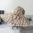 thumbnail image 3 of Women Sun Hat, Fashion Casual Solid Color Flower Decor Wide Brim Striped Sun Protection Foldable Beach Cap for Summer Outdoor Daily Wear, 3 of 8