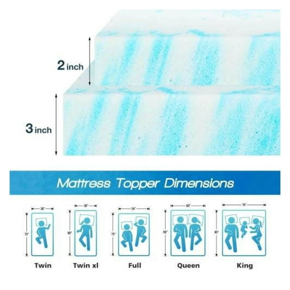 2-3 Inch Gel Memory Foam Mattress Topper Full Size Cooling Mattress Soft and Breathable Bed Topper School Bedroom Furniture