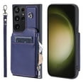 thumbnail image 3 of Crossbody Wallet Case for Samsung Galaxy S22 Ultra with Card Slot Holder, Magnetic Flip Folio Purse Case, PU Leather Zipper Handbag with Detachable Lanyard Strap & Shoulder Strap, Blue, 3 of 9