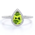 thumbnail image 1 of JeenMata Anillo de Compromiso con Piedra Natal de Agosto de Corte Pera de 1 Quilate - Anillo de Bodas - Halo - Pavé - Promesa - Baño de Oro Blanco de 18 K sobre Plata, 1 of 6