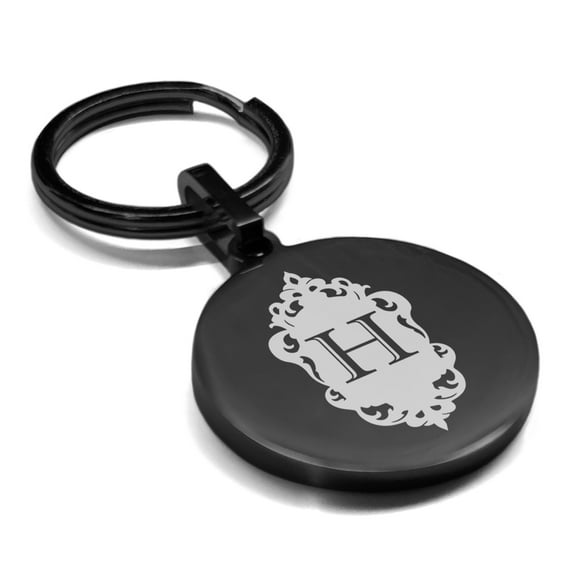Stainless Steel Alphabet Letter H initial Round Medallion Keychain Circle Ring
