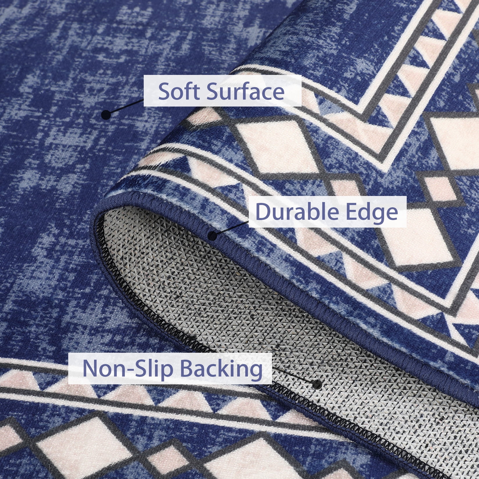 Garvee 10'x13' Geometric Bordered Area Rugs Contemporary Rugs for Living Room, Non-Slip Washable Rugs Soft Throw Rugs Low-Pile Stain Resistant Carpet for Bedroom Dining Room Farmhouse, Blue