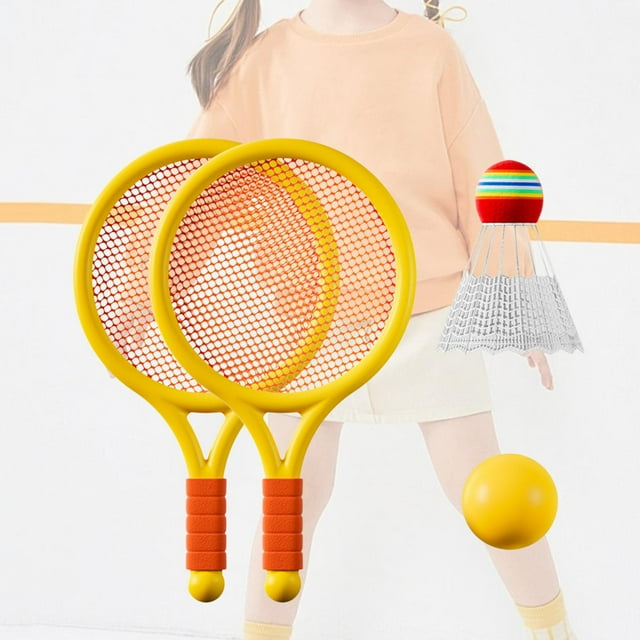 DYNWAVECA Children Badminton Tennis Set Tennis Racquets, Game Tennis Racket for Kids for Beginner Players Girls Indoor Outdoor Backyard Yellow