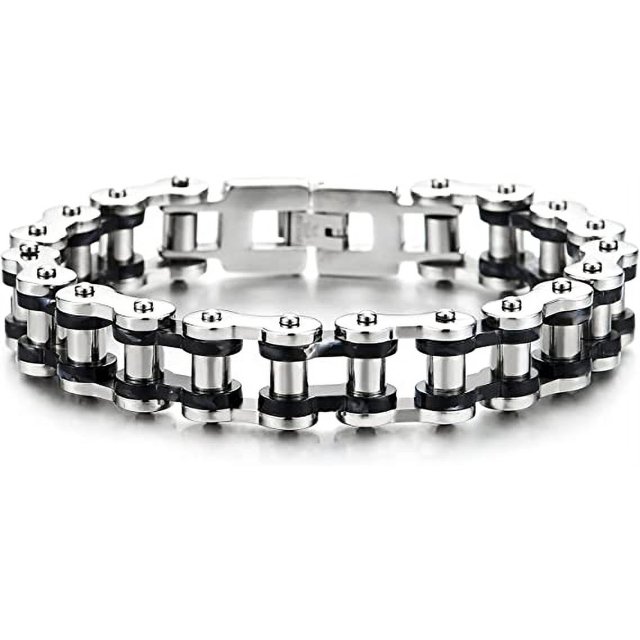 Pulsera masculina de acero inoxidable de dos tonos para hombre - Pulsera de cadena para bicicleta y motocicleta