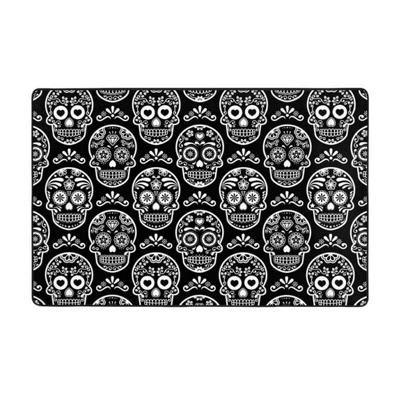 Area Rugs For Living Room Decor - Exotic Black White Line Skull Anti Slip Throw Washable Rugs 3x5 For Bedroom, Soft Indoor Carpet For Bedroom Living Room 60x39In