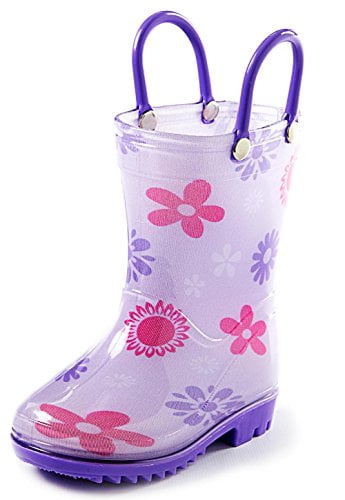 Toddler and Kids Rain Boots with Easy On Handles by Puddle Play Boys and Girls Colors and Designs