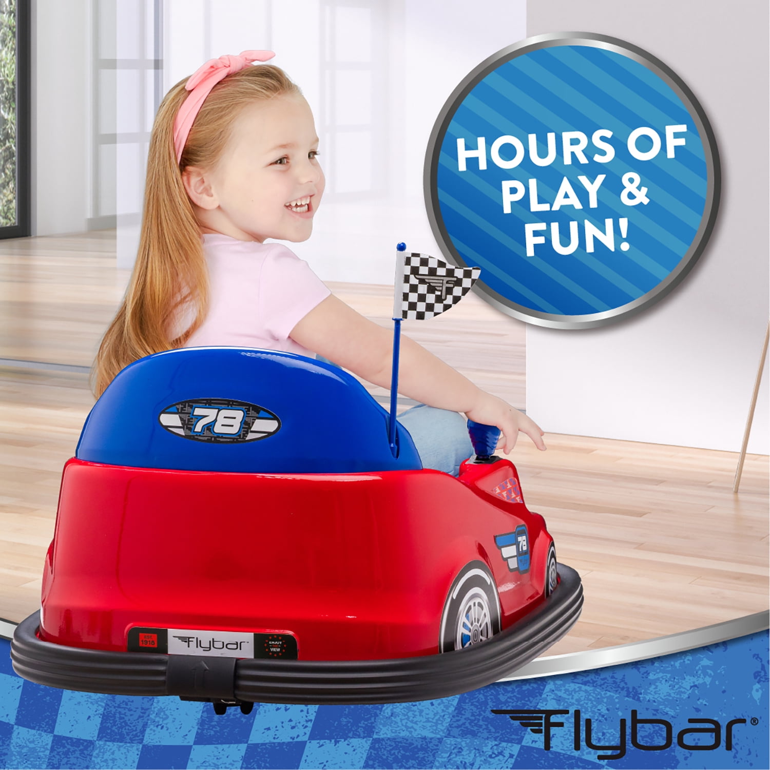 Kid Trax 6V Bumper Car Ride-On Toy, Red, 360° Spin with LED Lights, Soft Bumpers, Safety Belt