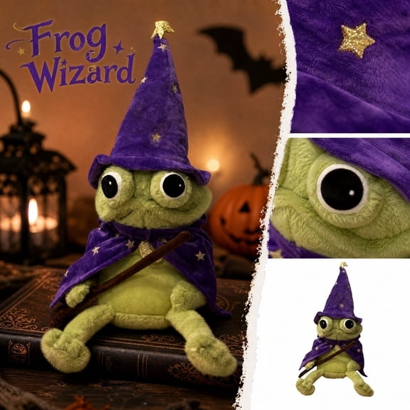 Yashow Elite Halloween Wizard Frog Plush Toy 13.8 Inch, Soft Stuffed Animal Plushie Doll, Spooky Wizard Frog Decor for Home Shelf Desk, Halloween Party Favor Gifts