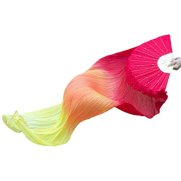 150CM Imitation Silk Handmade Belly Dance Fans Belly Dancing Fans Gradient Colors Dance Long Fans