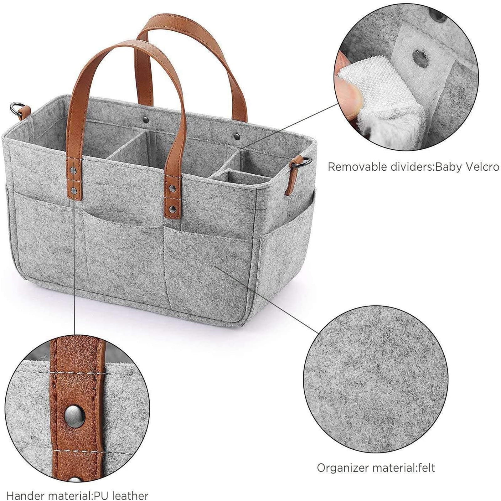 Foldable Multi-Use Storage Organizer with Adjustable Compartments, Portable Diaper & Breast Pump Bag for Stroller, Car, Home, Durable Fabric with 8 Pockets Dull Grey