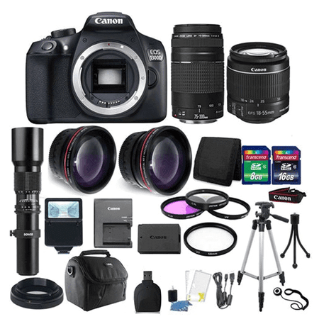 Canon EOS Rebel 1300D /T6 18MP DSLR Camera EF-S18-55mm + 75-300mm Accessory