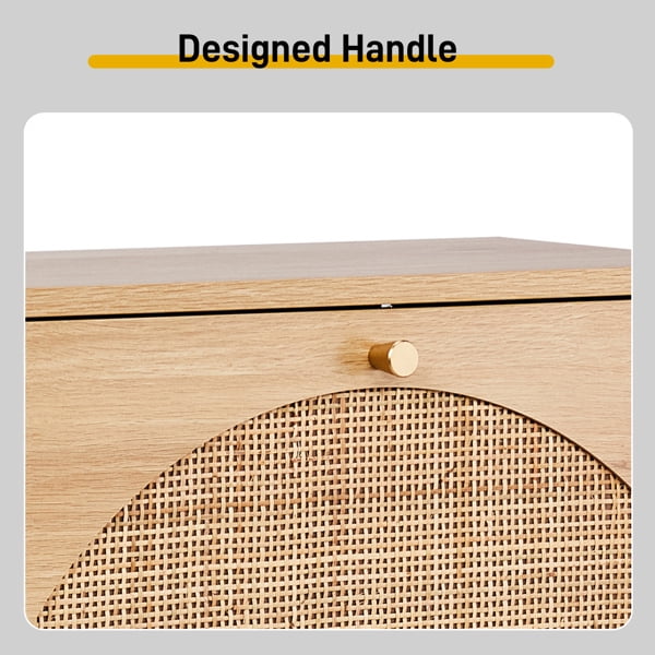 AsterOutdoor 2-tier Flip-Down Shoe Cabinet Natural Rattan Arched Front 8 Compartments MDF with Melamine, High Legs for Entryway