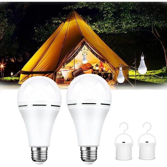 Rechargeable Emergency Light Bulbs, 2/4/6-Pack LED Bulbs with 15W Bright Light, Cordless Design and Hanging Caps for Power Failure, Indoor Lighting and Outdoor Activities