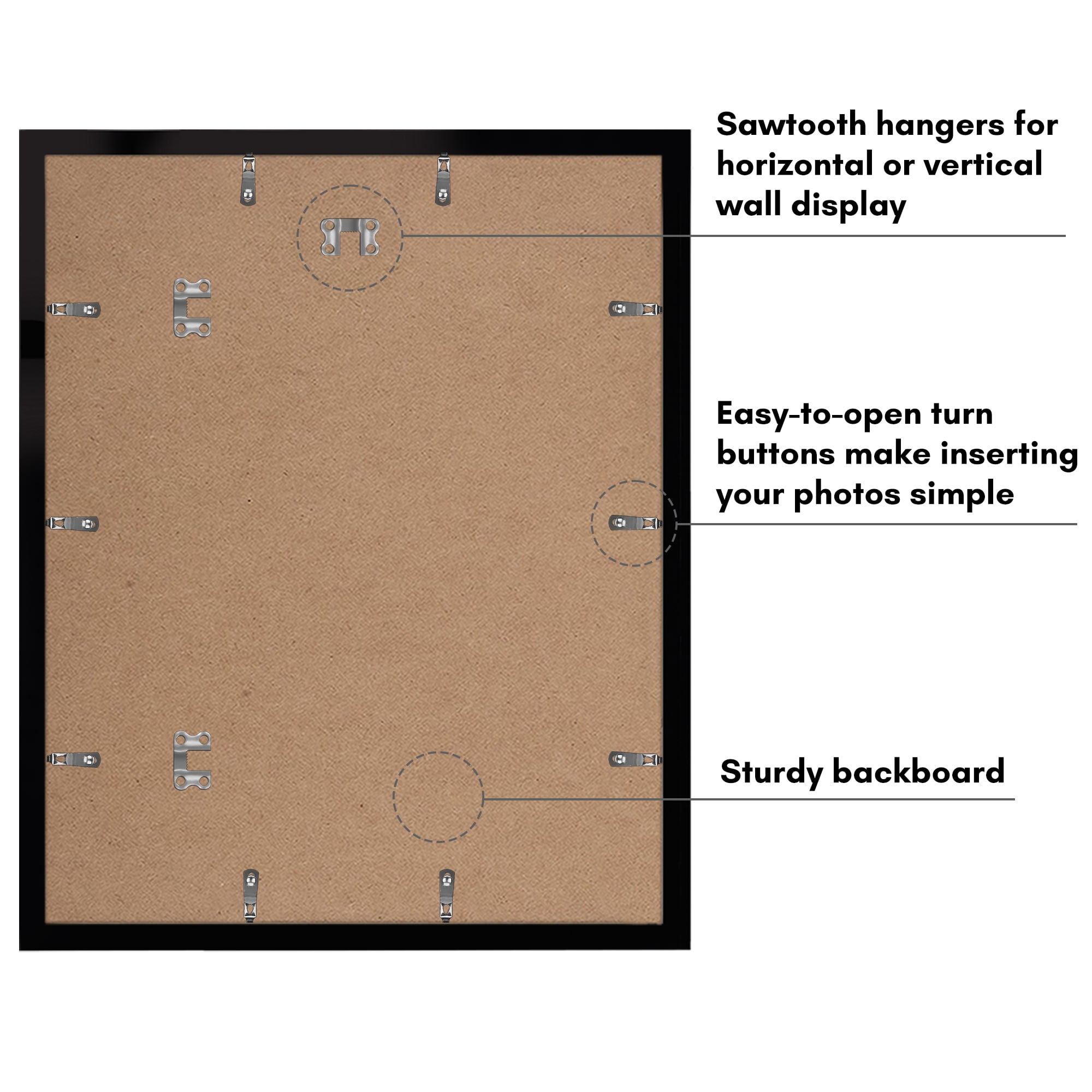 Americanflat 16x20 Picture Frame with Polished Plexiglass with 12x16 Mat 5 Pack Display Photo Galleria - Black