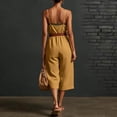 thumbnail image 5 of Women's Vacation Capri Jumpsuits Spaghetti Strap Wide Leg Linen Rompers Deep V Neck Sleeveless Cropped Jumper Yellow, XL, 5 of 7