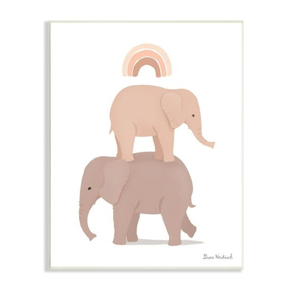 Stupell Industries Two Elephants Standing Under Rainbow Neutral Tones Graphic Art Unframed Art Print Wall Art, Design by Diane Neukirch