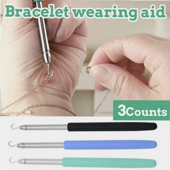 3 Counts Bracelet Helper Tool, Retractable Necklace Clasps Holder Quick Release Fastening Clasping Hook for Jewelry Clasp and Closure Necklace Lobster Claw Clasps Wearing Assistance Tool Put On