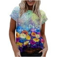thumbnail image 1 of Heliisoer Hauts pour Femmes, Liquidation d'Été Mode Femme Décontractée Col Rond Imprimé Blouse Manches Courtes T-Shirt Hauts d'Été, 1 of 5
