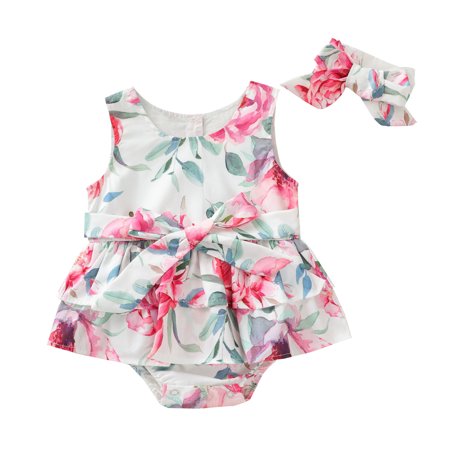 

Binmer Toddler Kid Baby Girls Summer Flower Print One-Piece Romper Dress With Headband