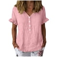 thumbnail image 3 of Ihhxva Plus Size Women's Linen Tops V-Neck Blouse Loose Fit Button Detail Flutter Sleeves Casual Summer Top Airy Flowy Tunic for Beach Vacation S-2XL, 3 of 8