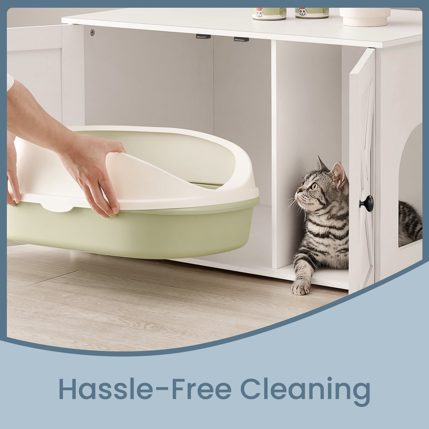 LEDREM Cat Litter Box Furniture Enclosure, Multi-Functional Hidden Washroom with Removable Divider for Indoor Cats,L, White