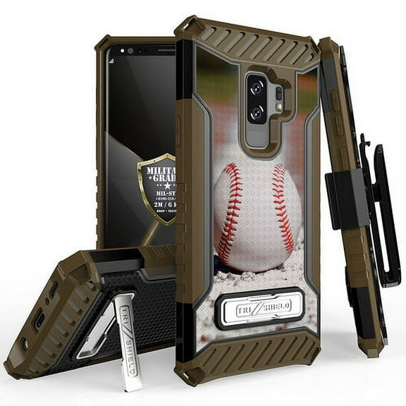 Galaxy S9 Plus Case, Trishield Durable Rugged Heavy Duty Phone Cover [ Belt Clip Holster] And Built in kickstand For Samsung Galaxy S9 Plus - Printed Baseball Line