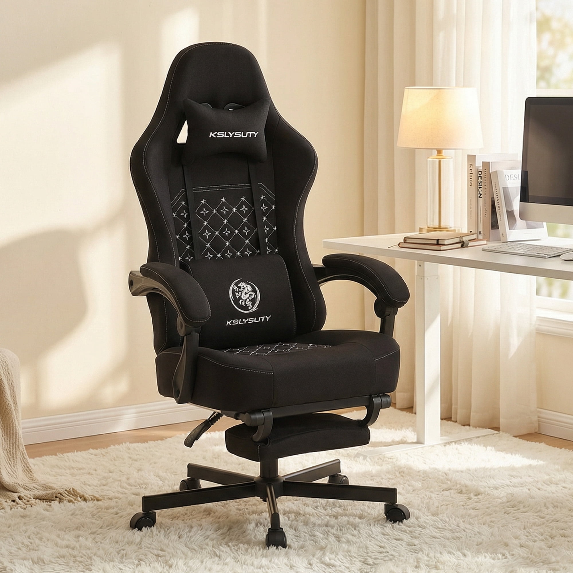 Wismestr Gaming Chair Breathable Fabric with Pocket Spring Cushion, Ergonomic Computer Gaming Chair with Footrest for Adult and Teen