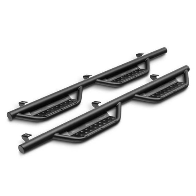 N-Fab Nerf Bar 114417512 RS Series; With Drop Down Steps; 2 Inch Round Bent; Black Textured Powder Coated; Steel; Without End Caps; Rocker Panel Mount