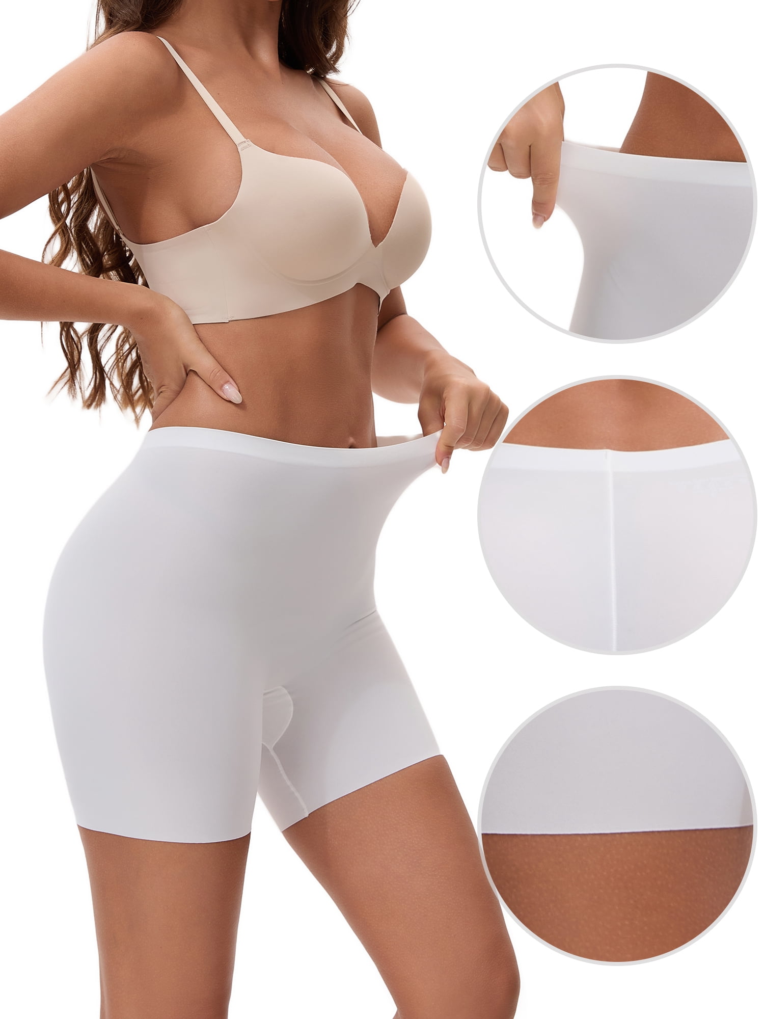 Unique Bargains Seamless Tummy Control Butt Lifter Thigh Slimmers Slip Shorts M White