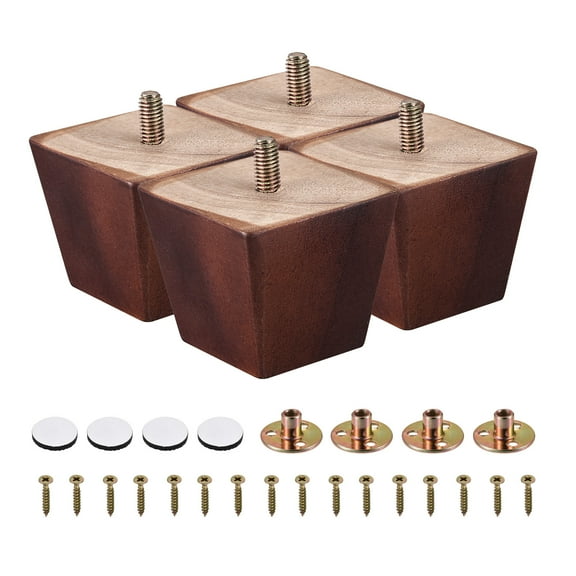 Uxcell Furniture Legs 2 Inch(50mm) Set of 4 Square Solid Wood Couch Legs, with Accessories, Brown