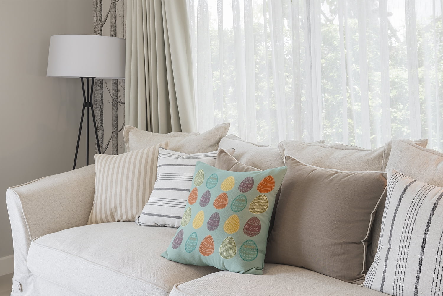 Simply Daisy 16" x 16" Eggs-ellent! Easter Geometric Print Pillow