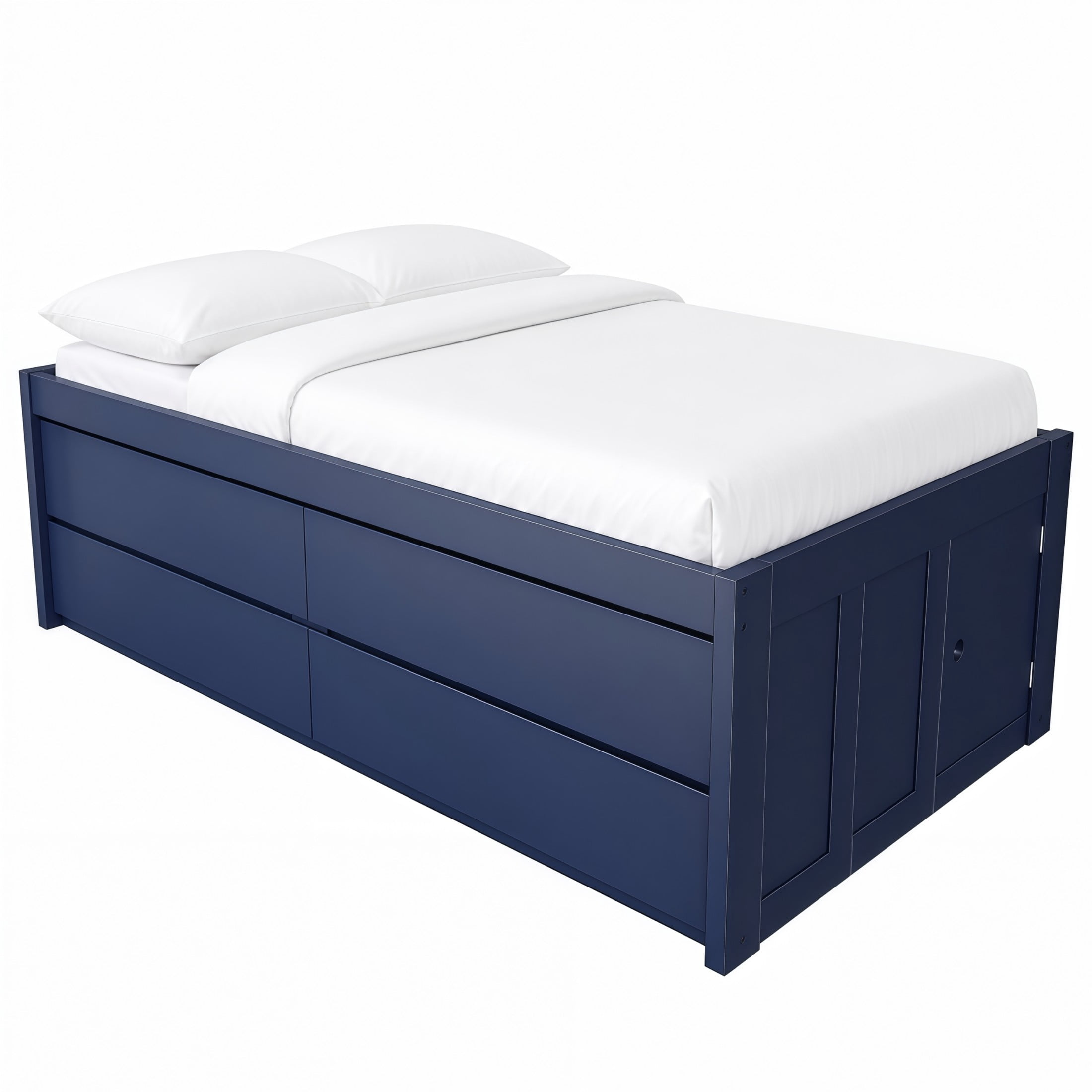 GDF Studio Tyler Twin Size Captain Bed with Storage Drawers & Side Door, Modern Space-Saving Bed for Kids, Navy Blue