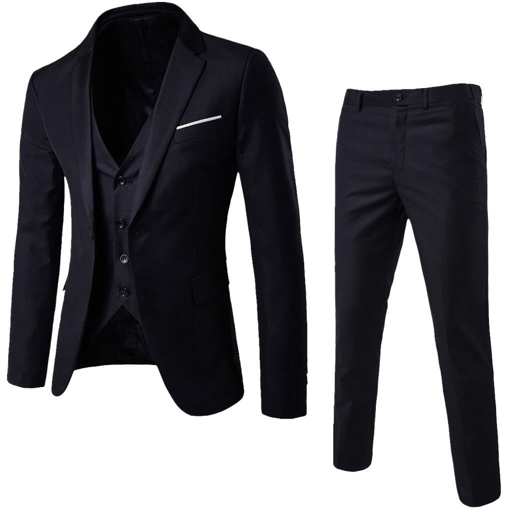 NEW THREE PIECE SOLID MENS BLACK SUIT 4 FUNERAL RED CARPET BUSINESS PROM WEDDING 