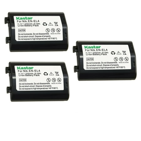 Kastar 3-Pack EN-EL4a Battery 11.1V 3200mAh Replacement for Nikon Camera D2Xs Nikon Camera D3 D3S D3X Camera Nikon Camera F6 Nikon Grip MB-D10 D300 D300S D700 MB-40 (W/ BL-3 Chamber)