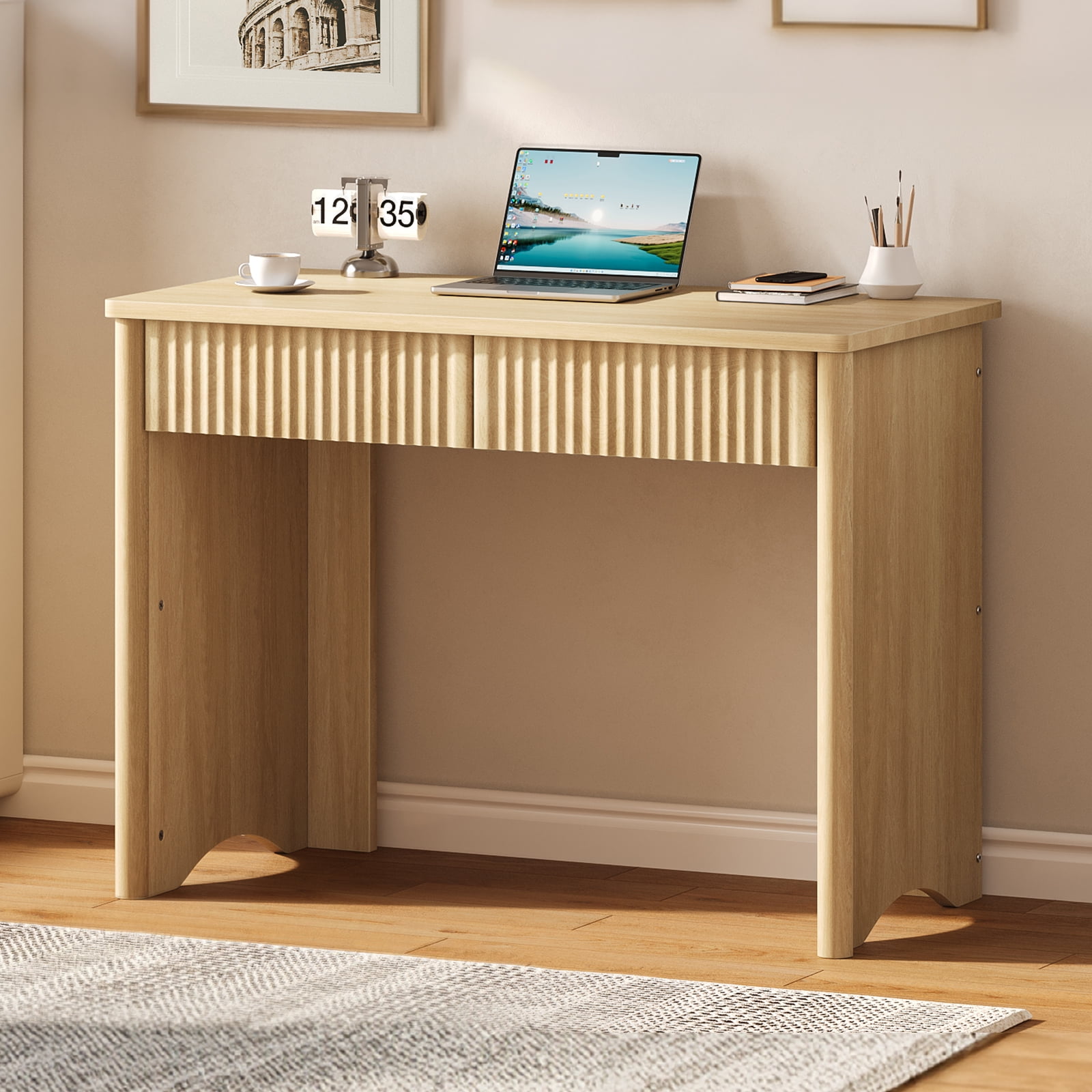 Bestier Computer Desk with 2 Storage Drawers,Home Office Writing Study Desk PC Table for Small Space,Log