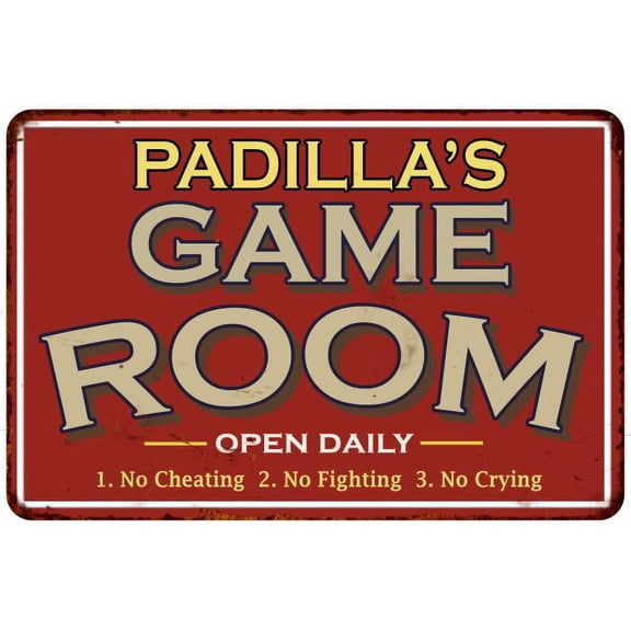 PADILLA'S Game Room Sign Vintage Look Metal Wall 8x12 108120001339
