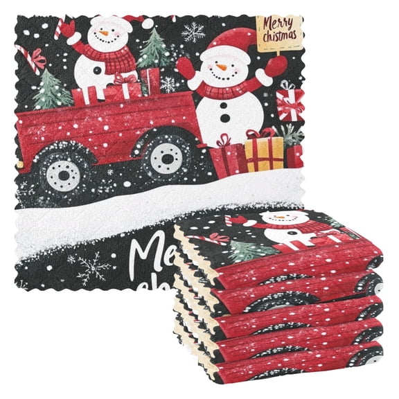 Snowman Christmas Card Kitchen Cloth Dish Towels for Drying Washing Absorbent Dish Rags 6 Pack