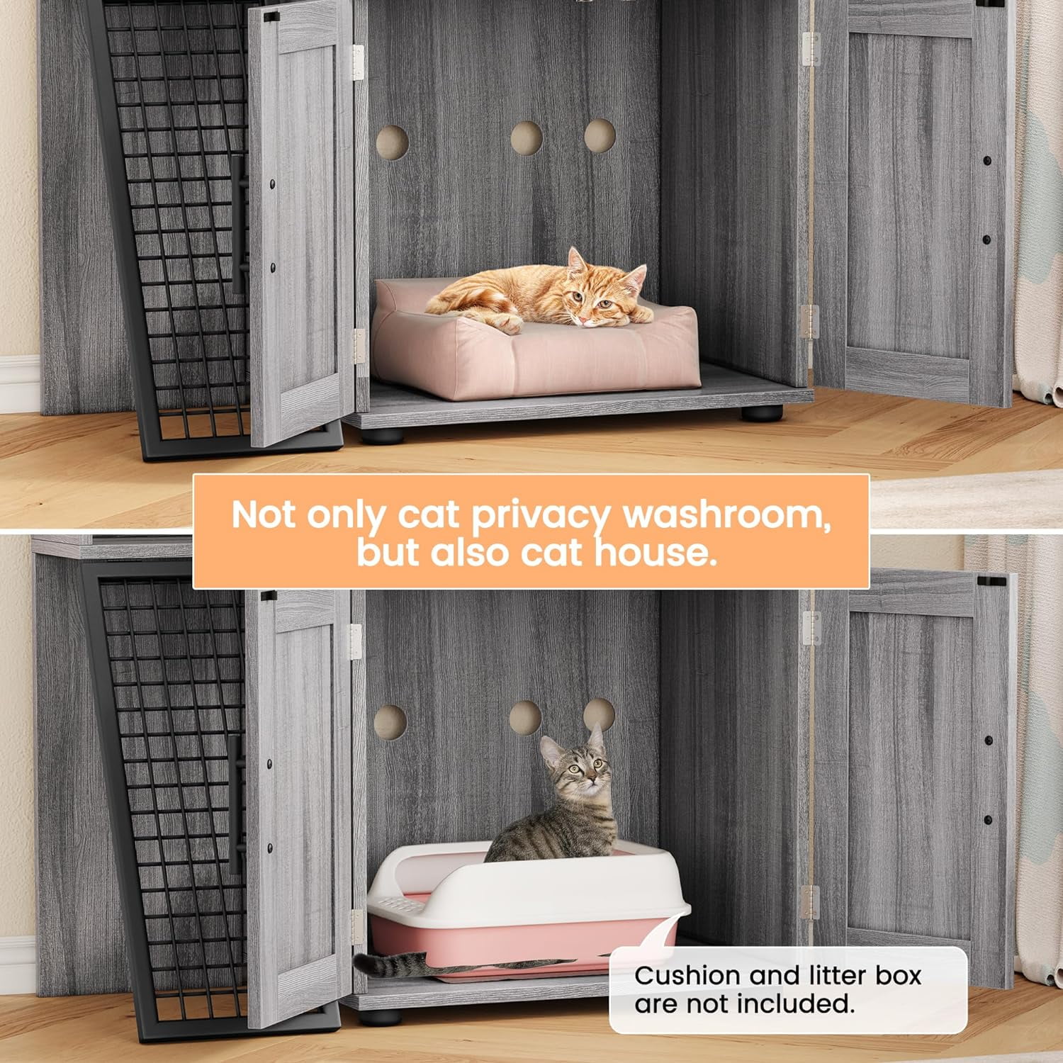 Grab Great Offers Modern Cat Litter Box Enclosure – Dual Layer Hidden Cat Washroom with Sturdy Ladder, Ideal Cat Cabinet for Indoor Cats in Black