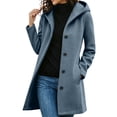 thumbnail image 2 of Wovilon Womens Hooded Wool Coat Mid Length Single Breasted Button Front Long Sleeve Warm Winter Outerwear with Pockets Solid Color Fall Clothes, 2 of 7