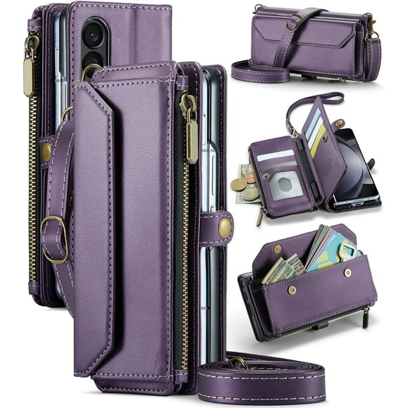 Phone Case for Samsung Galaxy Z Fold 4 5G 2022 Zipper Wallet Cover with S Pen and Leather Flip RFID Blocking Credit Card Holder Cell Accessories ZFold4 Z4 Fold4 4Z ZFold45G Women Girls Purple
